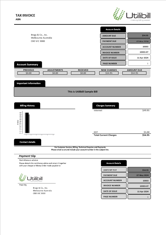 Australia Utilibill business easy to fill template in Word and PDF format